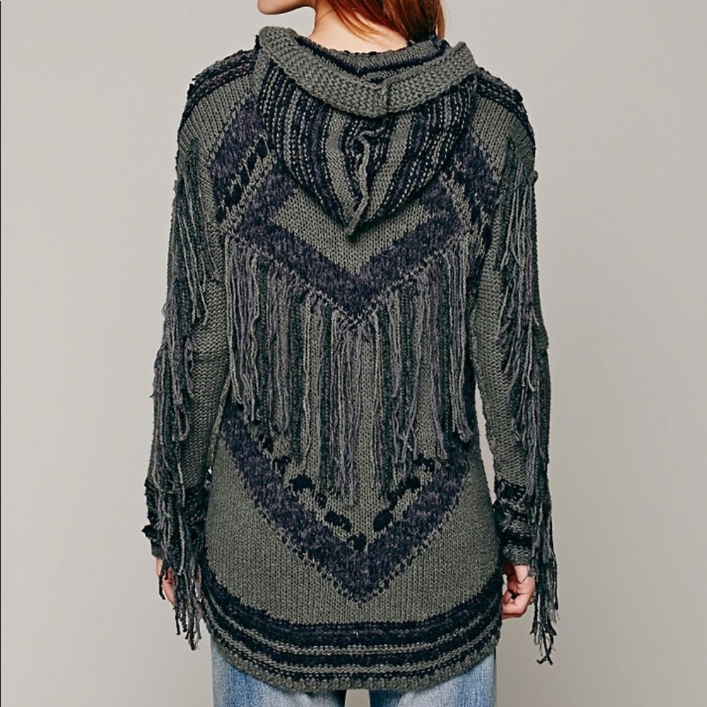 Free People Geo Fringe Hoodie Sweater